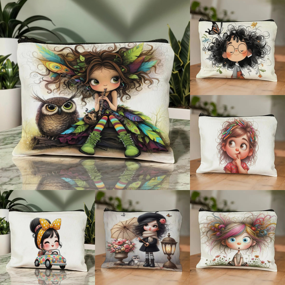 Travel Accessories Bag - Cartoon Girl Makeup Bag Zippered Toiletry