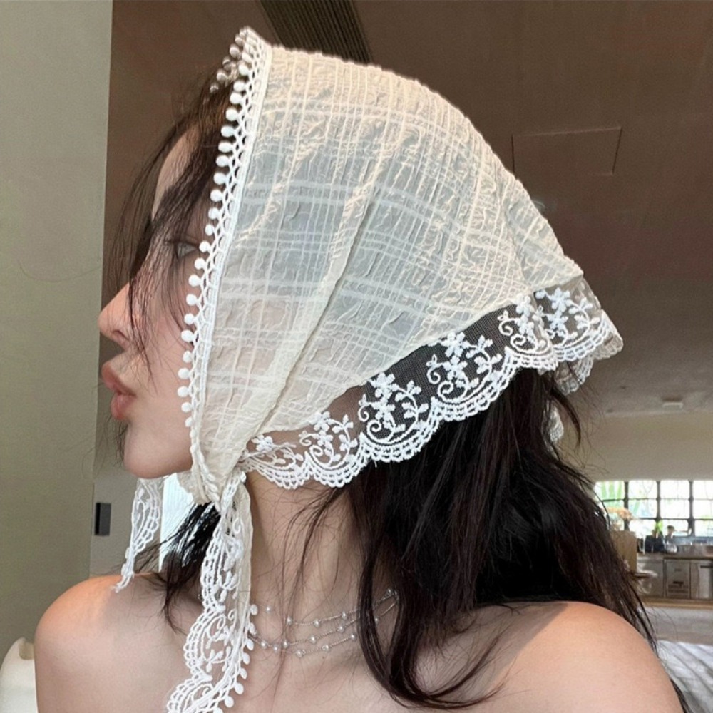 Travel Hair Accessories - White Triangle Lace Scarf for Women,