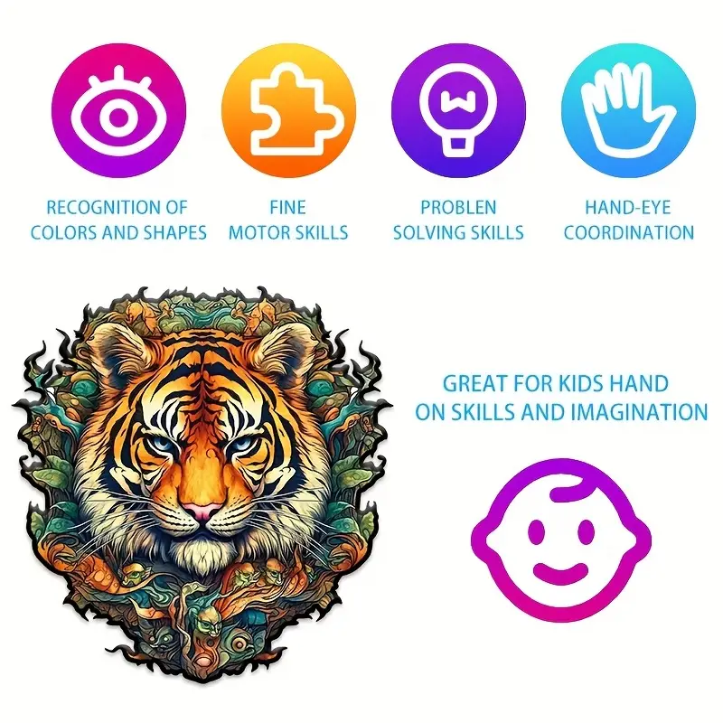 Tiger Wooden Jigsaw Puzzle, Un - Travel Accessories Unique avaliação e preço