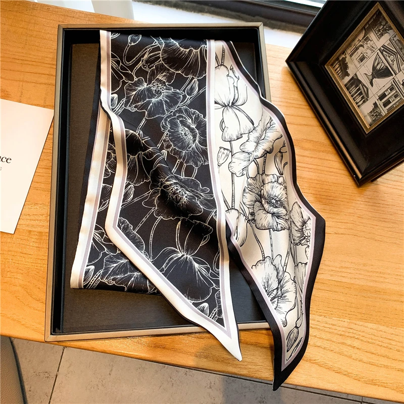 Luxury Long Silk Scarf Female  - Travel Hair Accessories avaliação e preço