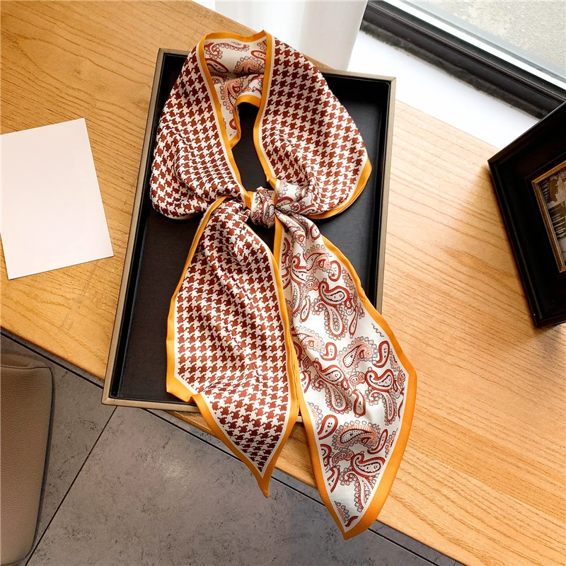 Luxury Long Silk Scarf Female  - Travel Hair Accessories avaliação e preço