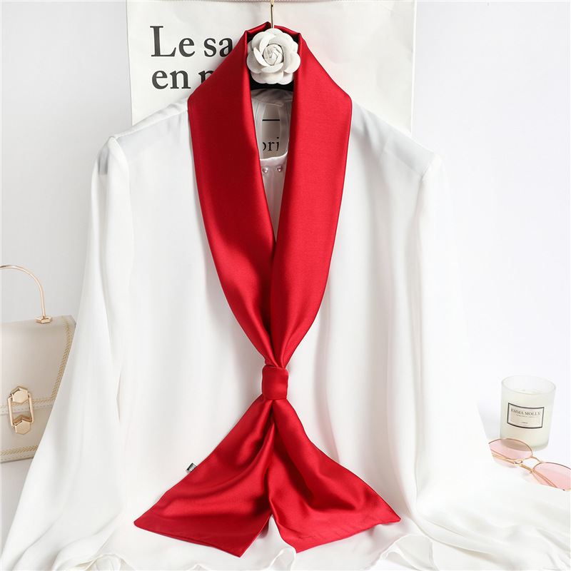 Red Solid Color Long Silk Scar - Travel Hair Accessories avaliação e preço